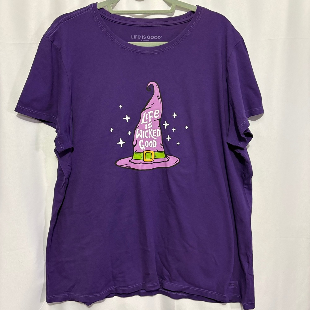 Life is Good Womens XXL Purple Wicked Good Witch Hat Crusher T-Shirt Halloween
